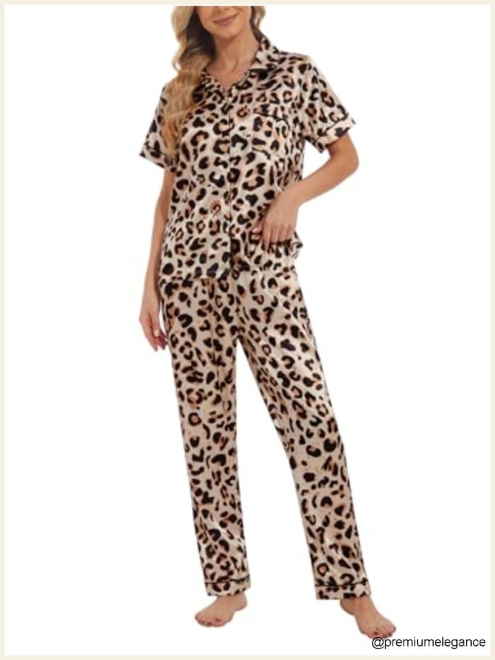 Women's Silk Satin Pajama Set Short Sleeve Button Down Sleepwear Lounge